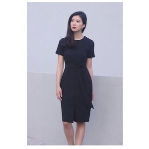 Elegant Waist Tie Black Dress